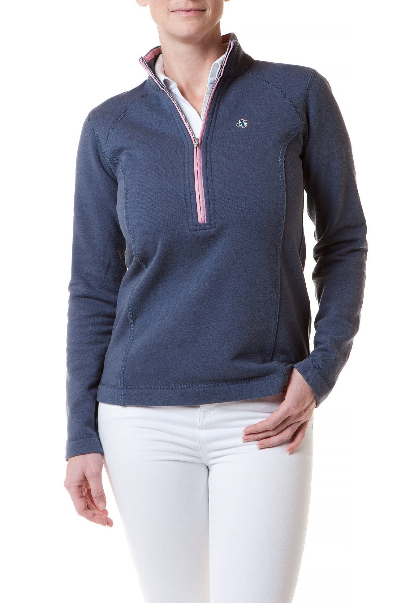 Women's Breakwater Zip-Up Hoodie in Nantucket Navy with Pink Trim - Cozy Casual Wear for Fall & Winter Outdoor Activities