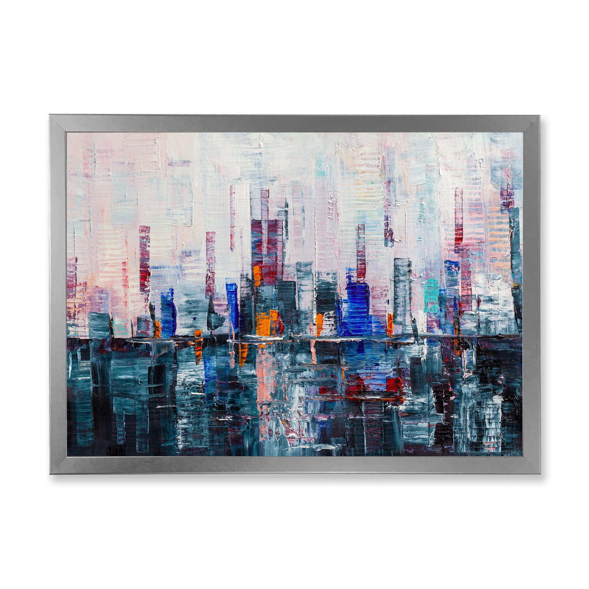 Modern Abstract City Skyline Framed Wall Art - Skyscraper Canvas Painting for Living Room, Office & Bedroom Decor