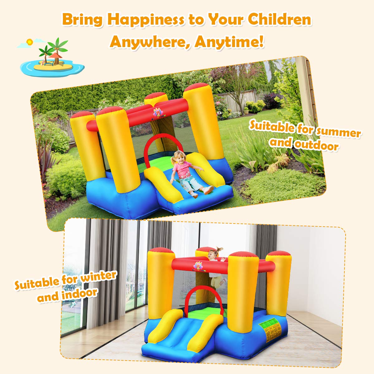 BOUNTECH Inflatable Bounce House for Kids - Heavy Duty Jumping Castle with Slide & 480W Blower - Indoor/Outdoor Party Bouncer for Toddlers - Perfect for Birthday Parties, Backyard Fun & Summer Gatherings