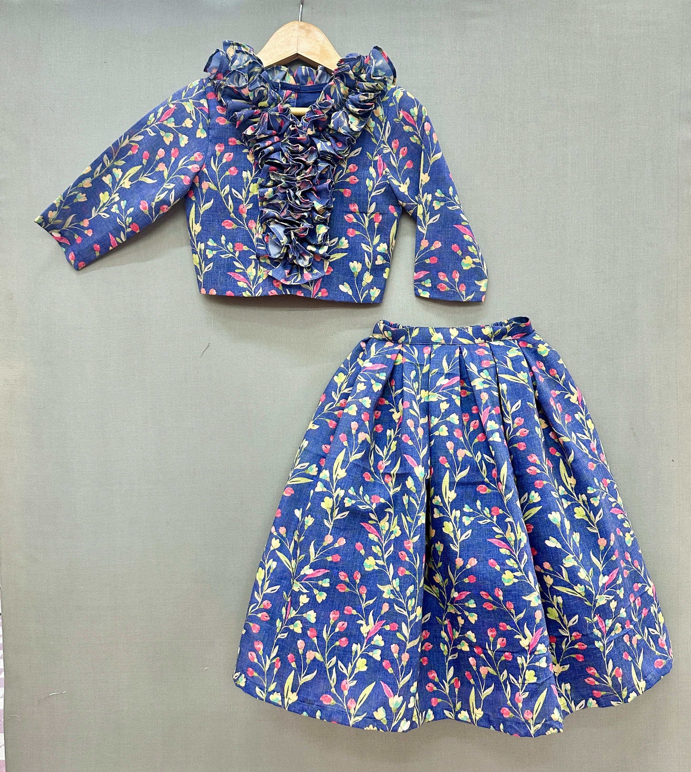 Pre-Order: Blue Floral Co-Ord Set with Ruffles | Women's Matching Outfit | Perfect for Summer Vacations & Beach Getaways