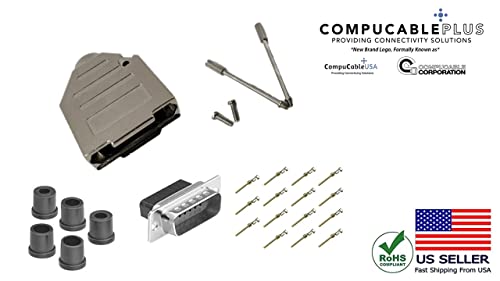Premium DB15 Male Crimp Kit - No Ear, Full Profile, Deluxe Metal Hood Connector for Electronics (Perfect for Computer Networking, Audio/Video Installations & Industrial Applications)