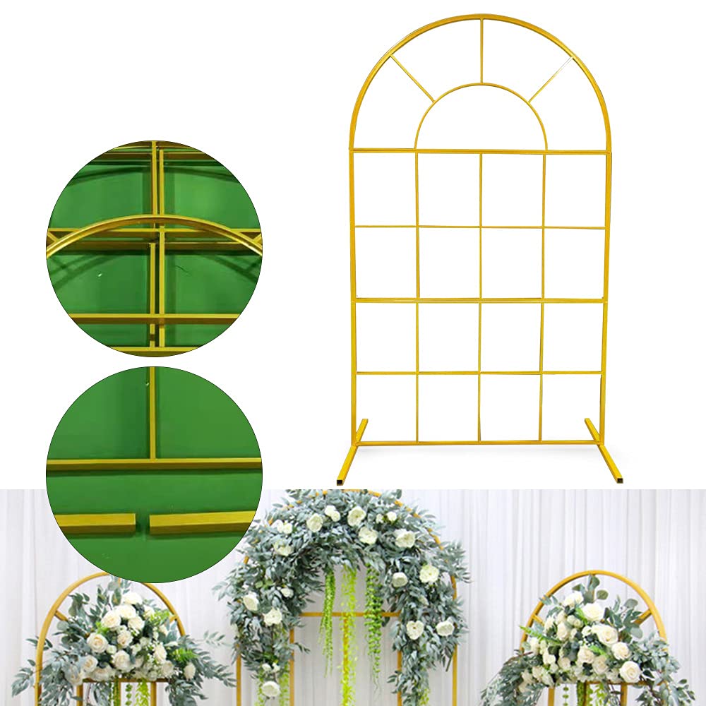3.9x6.5FT Gold Wedding Arch Backdrop with Flower Stand - Metal Arched Balloon Arch Kit for Wedding Decorations, Garden Parties & Climbing Plant Displays - Perfect for Outdoor Ceremonies, Reception Decor & Photo Backdrops