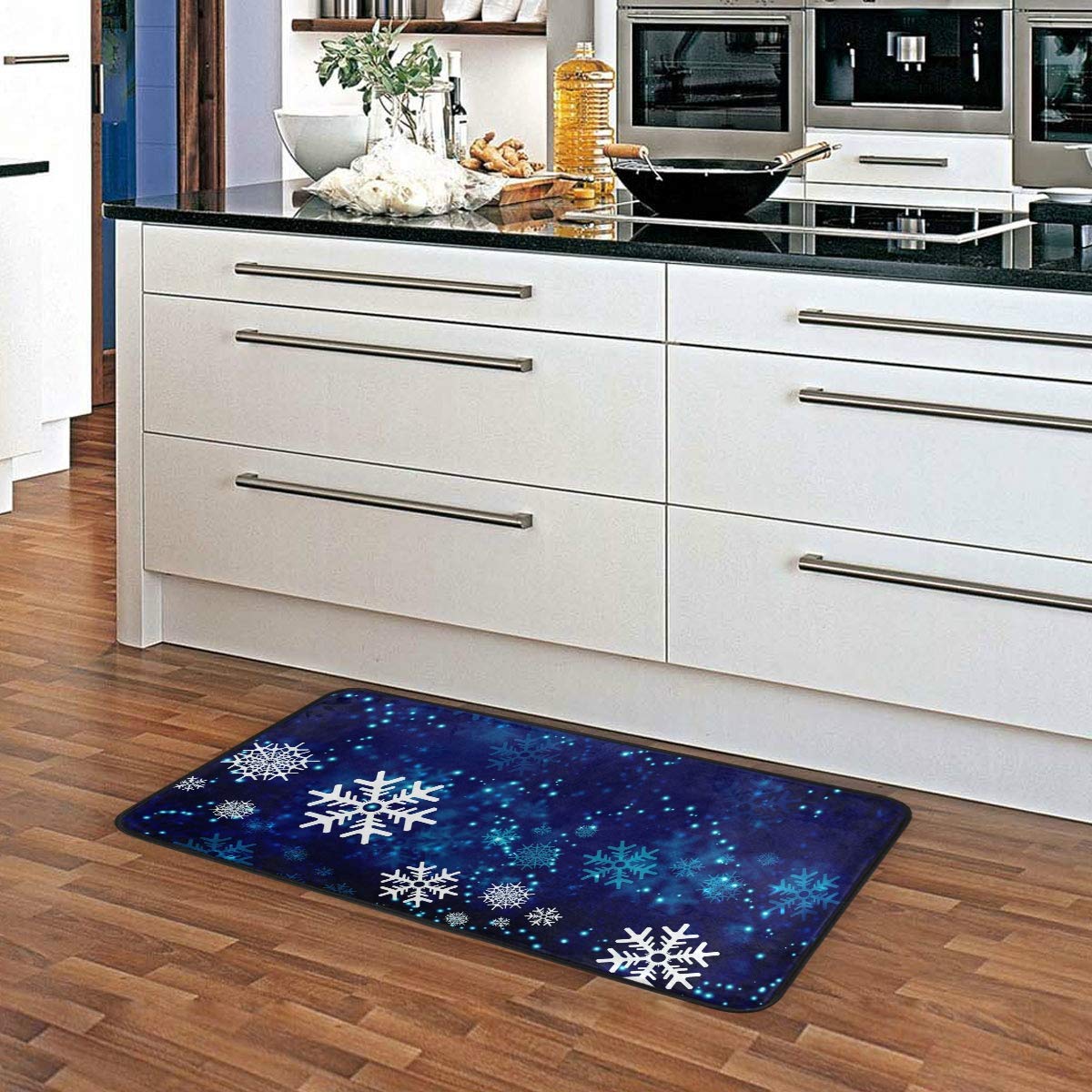 DOMIKING Non-Slip Christmas Kitchen Rug with Snowflake Design - 39x20 Inch Winter Floor Mat for Farmhouse Decor, Standing Comfort & Fall Protection - Perfect for Holiday Cooking, Baking & Festive Home Decor