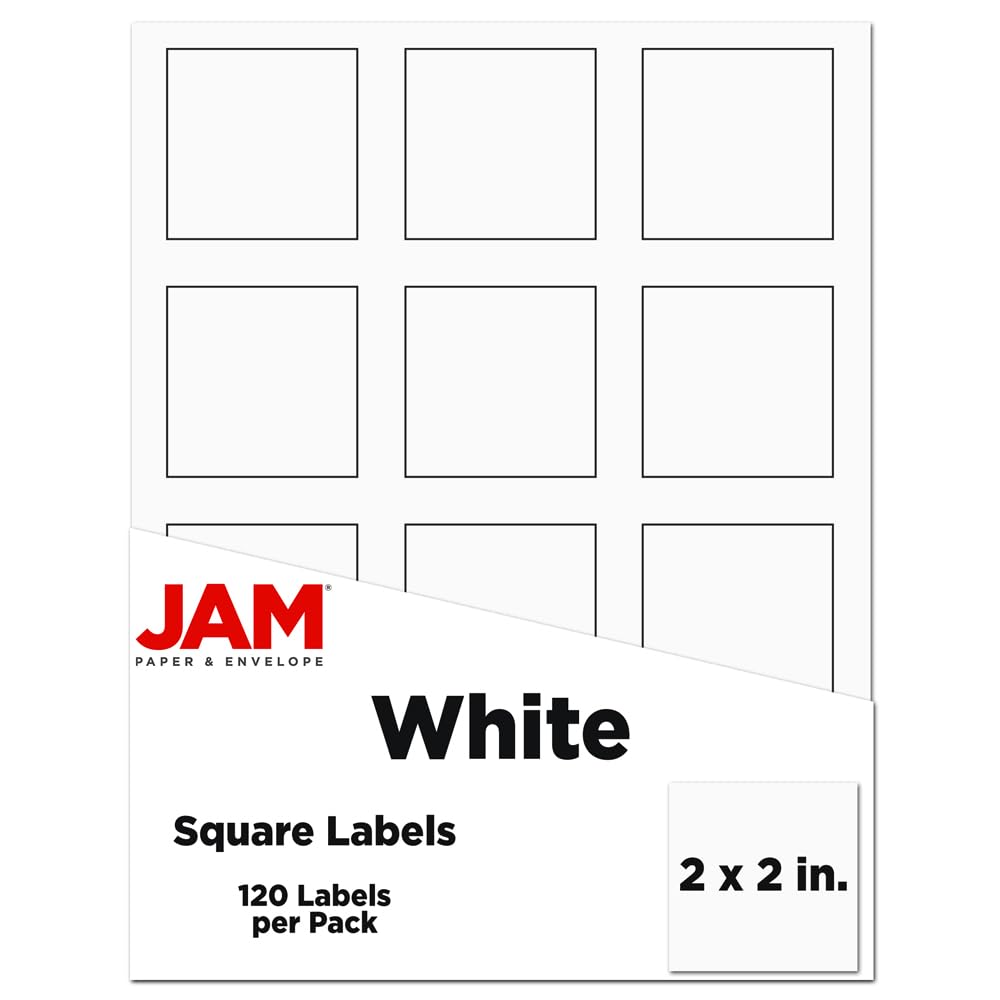 JAM PAPER 2x2 Square White Labels - 120/Pack for Organizing & Storage