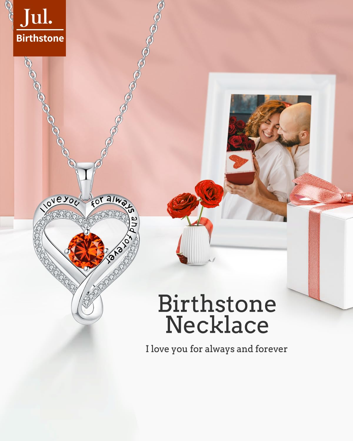 Infinity Heart Birthstone Necklace for Women - I Love You Sterling Silver Jewelry Gift for Wife, Girlfriend, Mom, Daughter | Anniversary, Birthday Present Idea | Perfect for Valentine's Day, Mother's Day & Special Occasions | S925 Sterling Silver