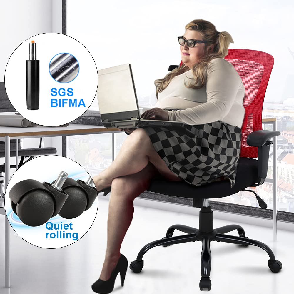Extra Wide Big and Tall Office Chair Heavy Duty 400LBS Capacity - Ergonomic High Back Mesh Computer Desk Chair with Lumbar Support & Rolling Swivel - Perfect for Large Adults & Heavy People (Red) - Ideal for Home Office, Gaming Setup, and Professional Workspaces