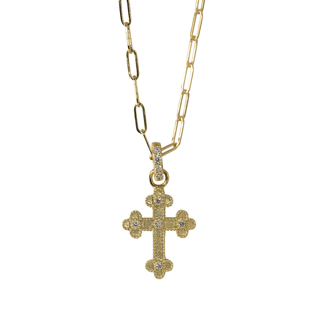 14K Gold Diamond Cross Pendant Necklace for Women - Paperclip Chain with Sparkling Stones, Perfect for Gifts, Weddings & Everyday Elegance