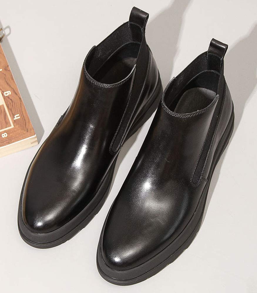 Santimon Men's Leather Slip-On Chelsea Boots - Black Platform Ankle Boots for Dress & Casual Wear | Comfortable & Stylish Footwear for Work, Parties & Everyday Outfits