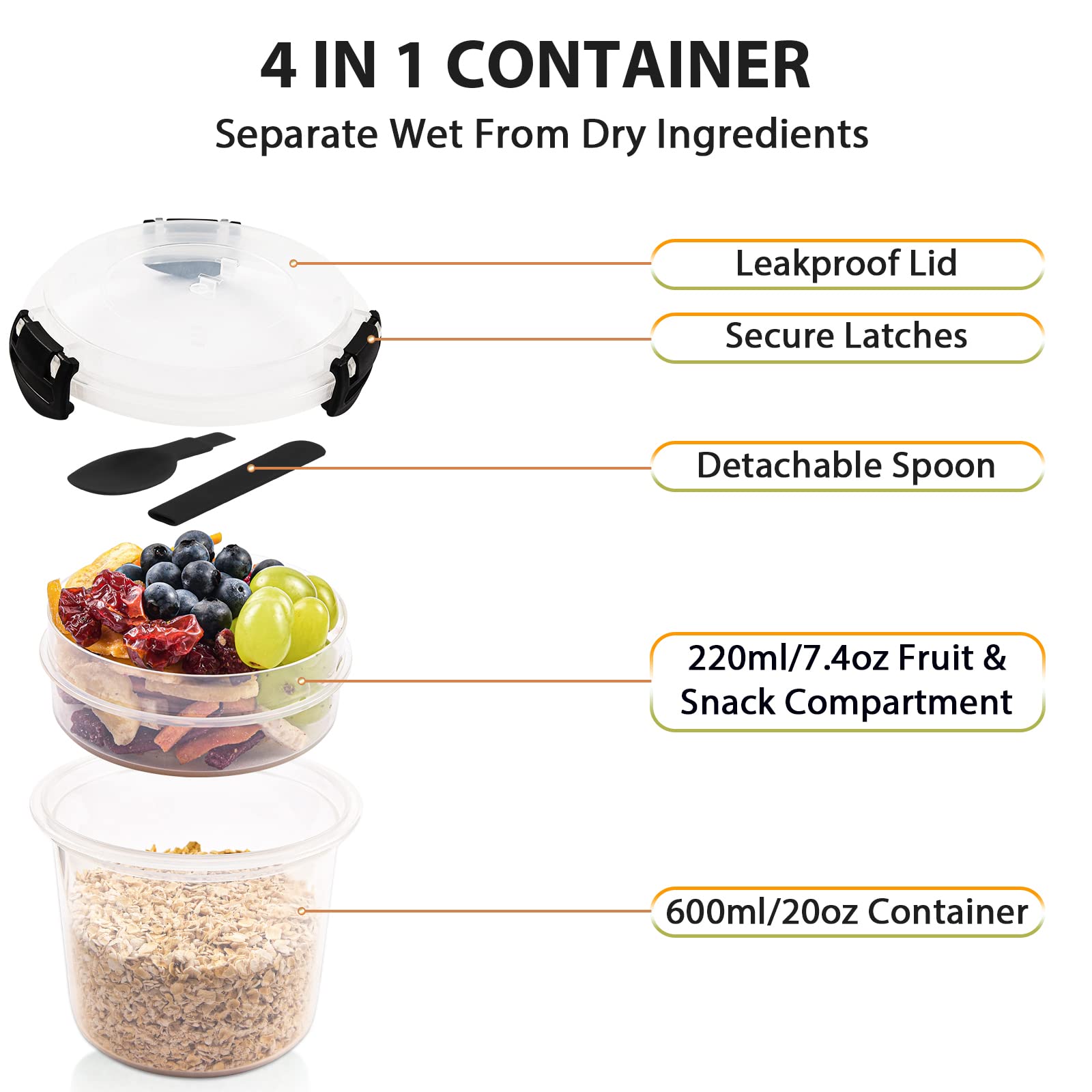 2-Pack 20oz Leakproof Overnight Oats Containers with Lids & Spoon - BPA-Free Meal Prep Jars for Yogurt, Cereal, Milk & Breakfast On-the-Go - Perfect for Healthy Meal Prep, Office Lunches & Quick Morning Routines