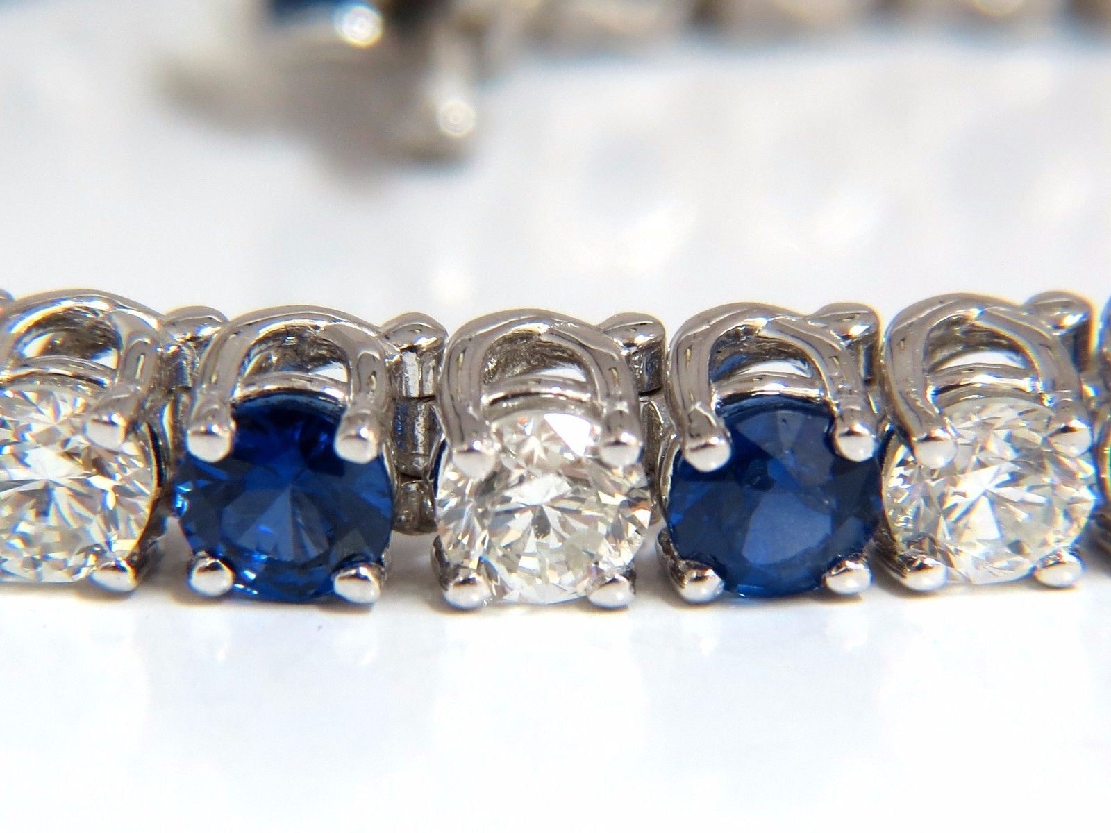 14.35ct Natural Vivid Royal Blue Round Sapphire & Diamond Tennis Bracelet in 14K Gold - Elegant Jewelry for Weddings, Anniversaries & Special Occasions