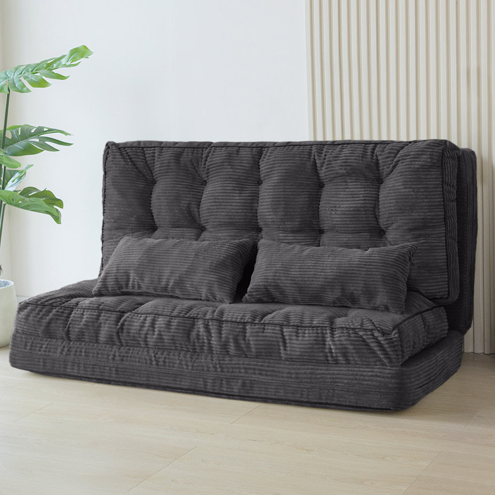 MAXYOYO Tufted Bean Bag Sofa Bed with Pillows - Foldable Floor Couch for Living Room, Bedroom & Dorm - Dark Grey - Perfect for Lounging, Gaming & Relaxation