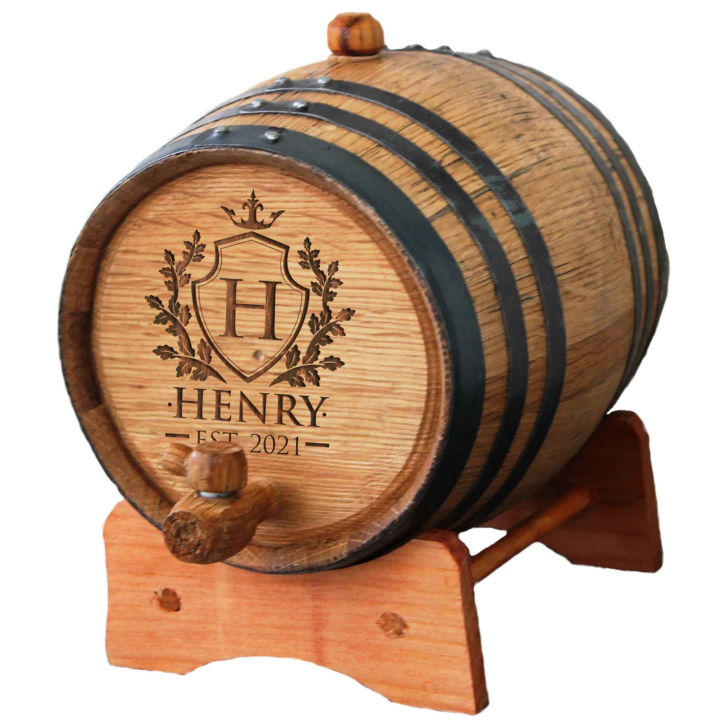 Personalized Whiskey Bourbon Scotch Barrel - Engraved Oak Mini Cask Gift for Men - Custom 3 Liter Wood Barrel with Knight Design - Perfect for Anniversary, Birthday & Retirement Gifts