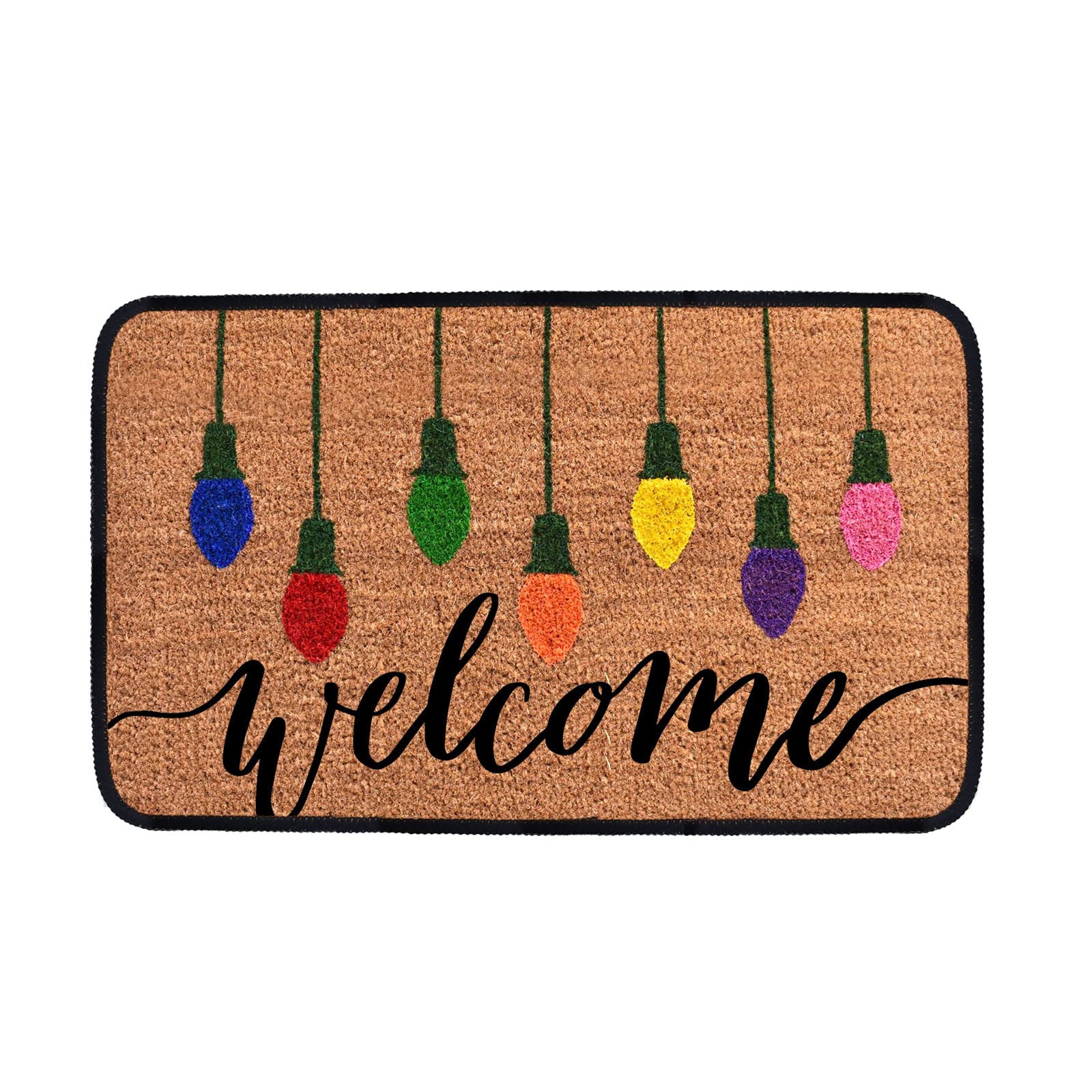 Non-Slip Christmas Doormat 16x24 Inch - Merry Christmas Welcome Mat with Colorful String Lights for Front Door, Indoor/Outdoor Holiday Decor - Perfect for Home, Kitchen & Festive Floor Decoration (Great for Holiday Parties & Family Gatherings)