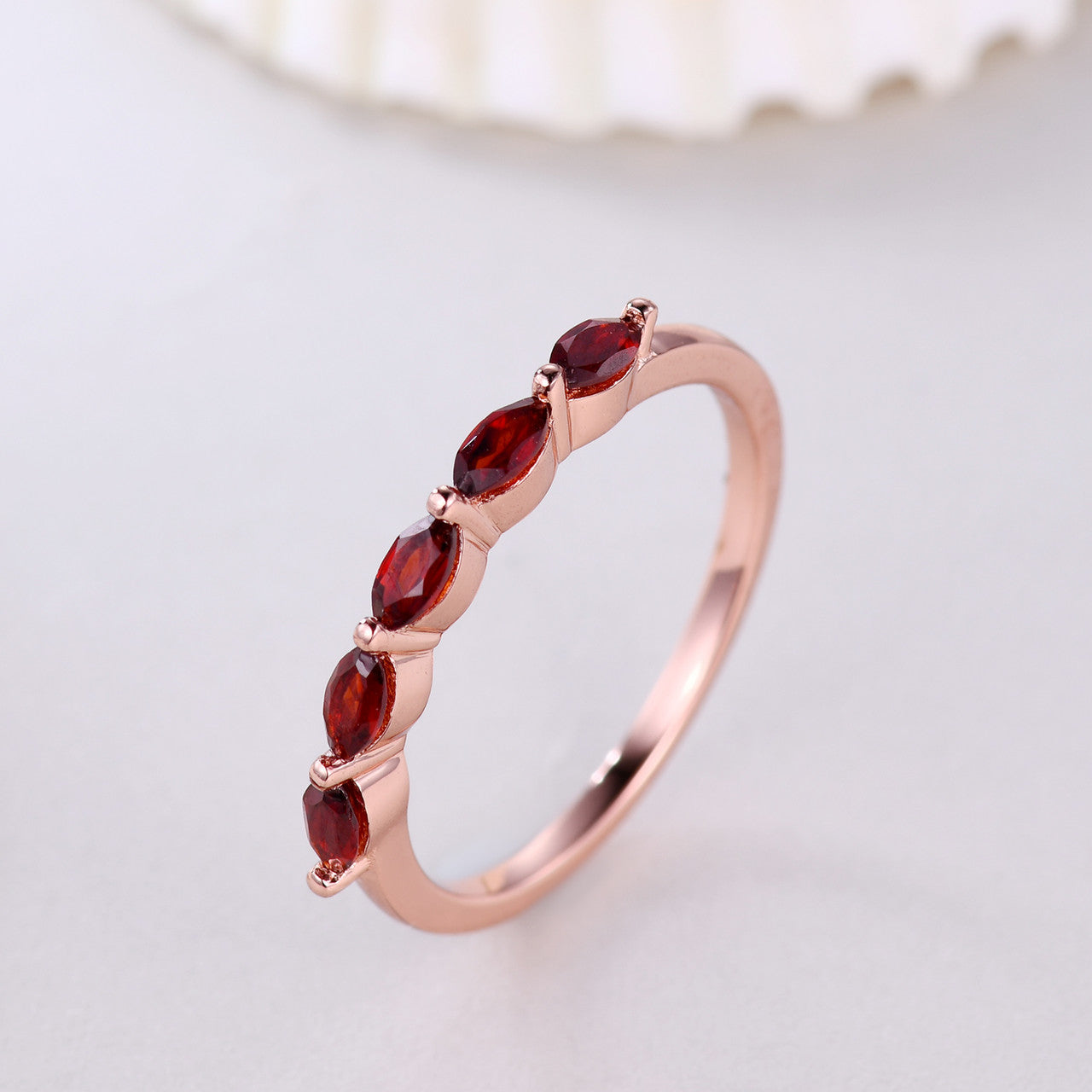 Marquise Shaped Garnet Wedding Band Rose Gold Engagement Ring - Matching Stacking Band for Women | Perfect for Bridal Sets, Anniversary Gifts & Everyday Elegance
