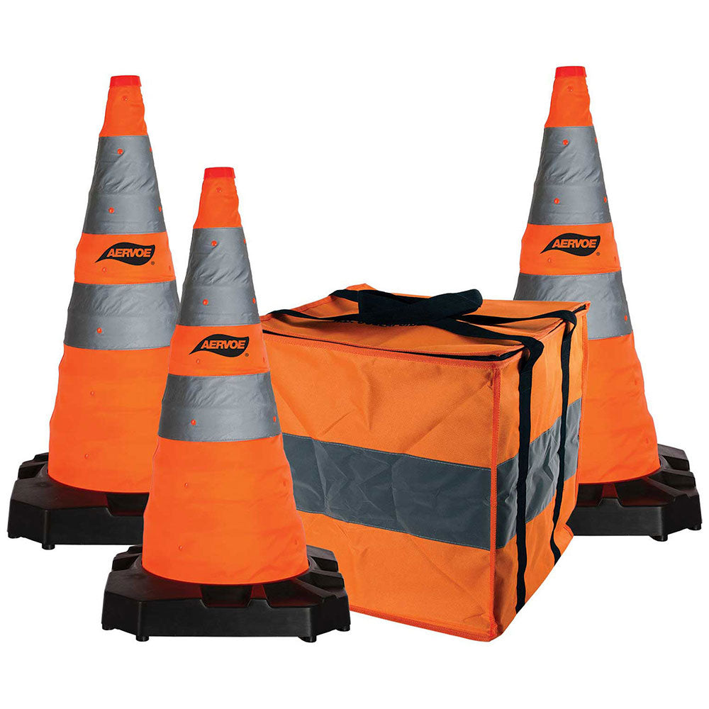 Aervoe 1186 3 28 H.D. Collapsible Safety Cone - 3 Pack Orange Traffic Cones for Road Construction, Parking, School Zones & Emergency Use