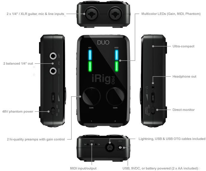 iRig Pro Duo - Professional Audio Interface for Guitar & Bass Recording - Perfect for Home Studios, Live Performances & Music Production