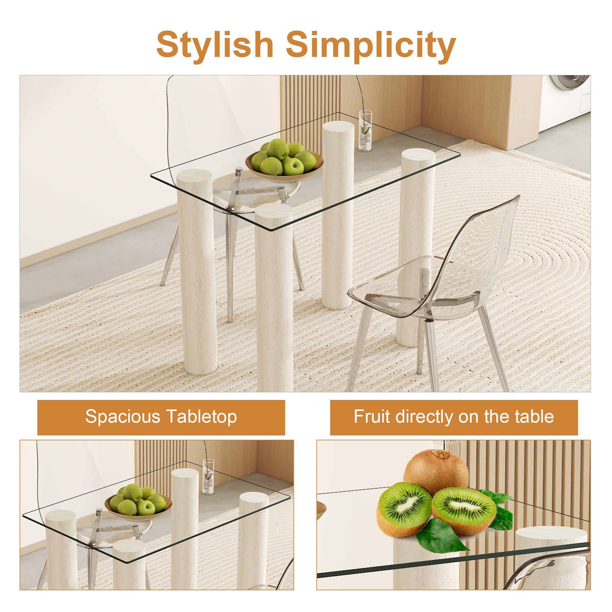 24x36 Inch Tempered Glass Table Top - 0.31 Inch Thick Clear Rectangle Tabletop with 6 Anti-Slip Rubber Pads - Replacement Glass for Dining Table, Kitchen Island, Patio Furniture & Coffee Table - Perfect for Home, Office and Restaurant Use