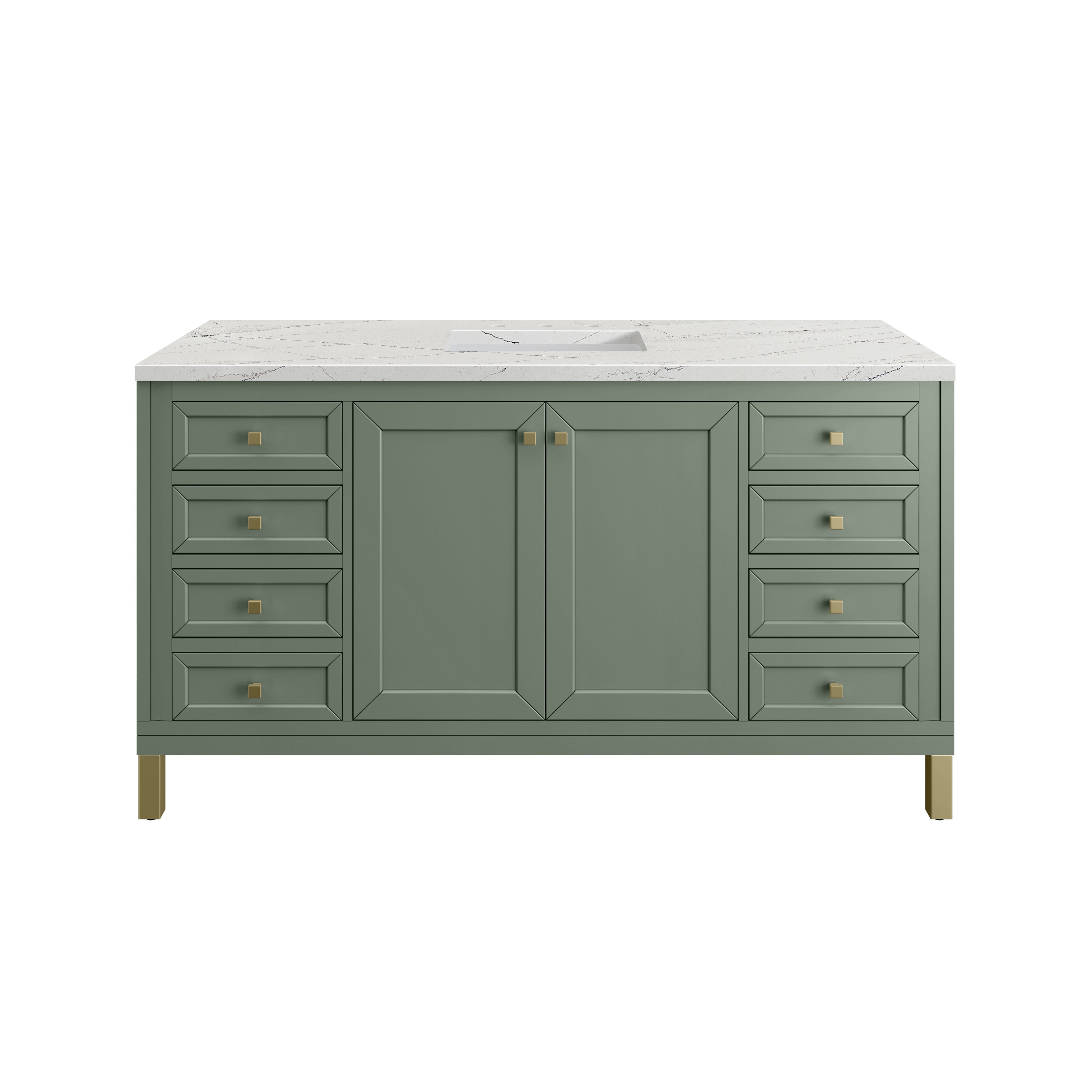 Chicago 60-Inch Single Bathroom Vanity in Smokey Celadon with 3CM Ethereal Noctis Quartz Countertop - Perfect for Modern Master Bathrooms & Powder Rooms