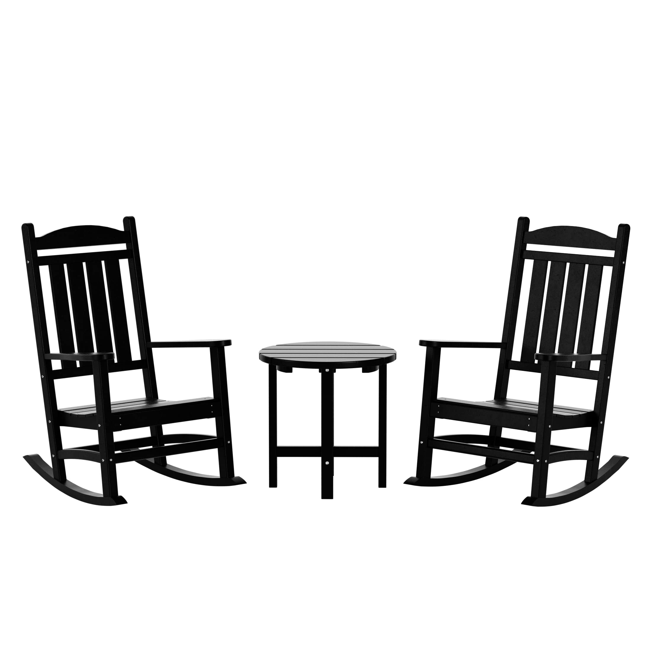 WestinTrends Malibu Classic 3-Piece Outdoor Rocking Chairs Set - All-Weather Poly Lumber Adirondack Rocker Bistro Set for Patio, Deck, Porch - Includes 2 Chairs & Side Table - Black - Perfect for Relaxing in Your Backyard or Garden