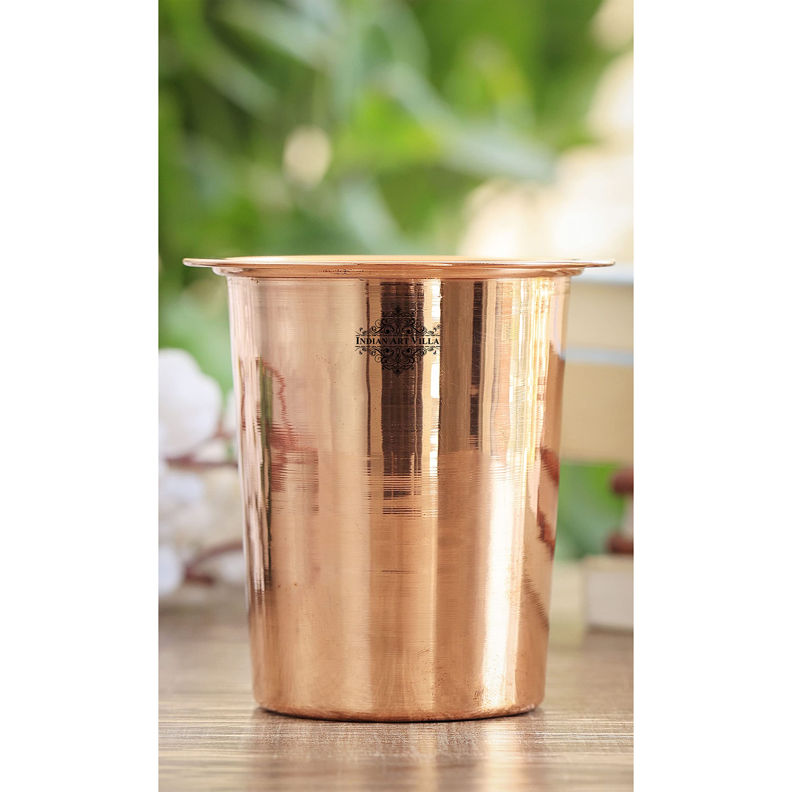 Pure Copper Glass Tumbler with Lid - 10 oz Capacity Set of 6 - Indian Handcrafted Goblet Cups for Water, Juice & Beverages - Perfect for Home, Hotel, Restaurant & Kitchen Dining Use