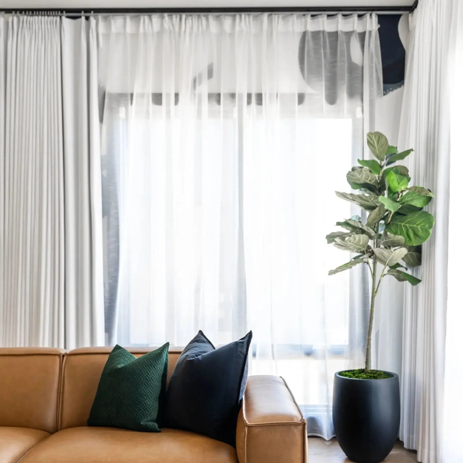 Scandinavian Solid Voile Sheer Curtains - Pleated Window Drapes for Living Room & Bedroom | Light Filtering Privacy Sheers