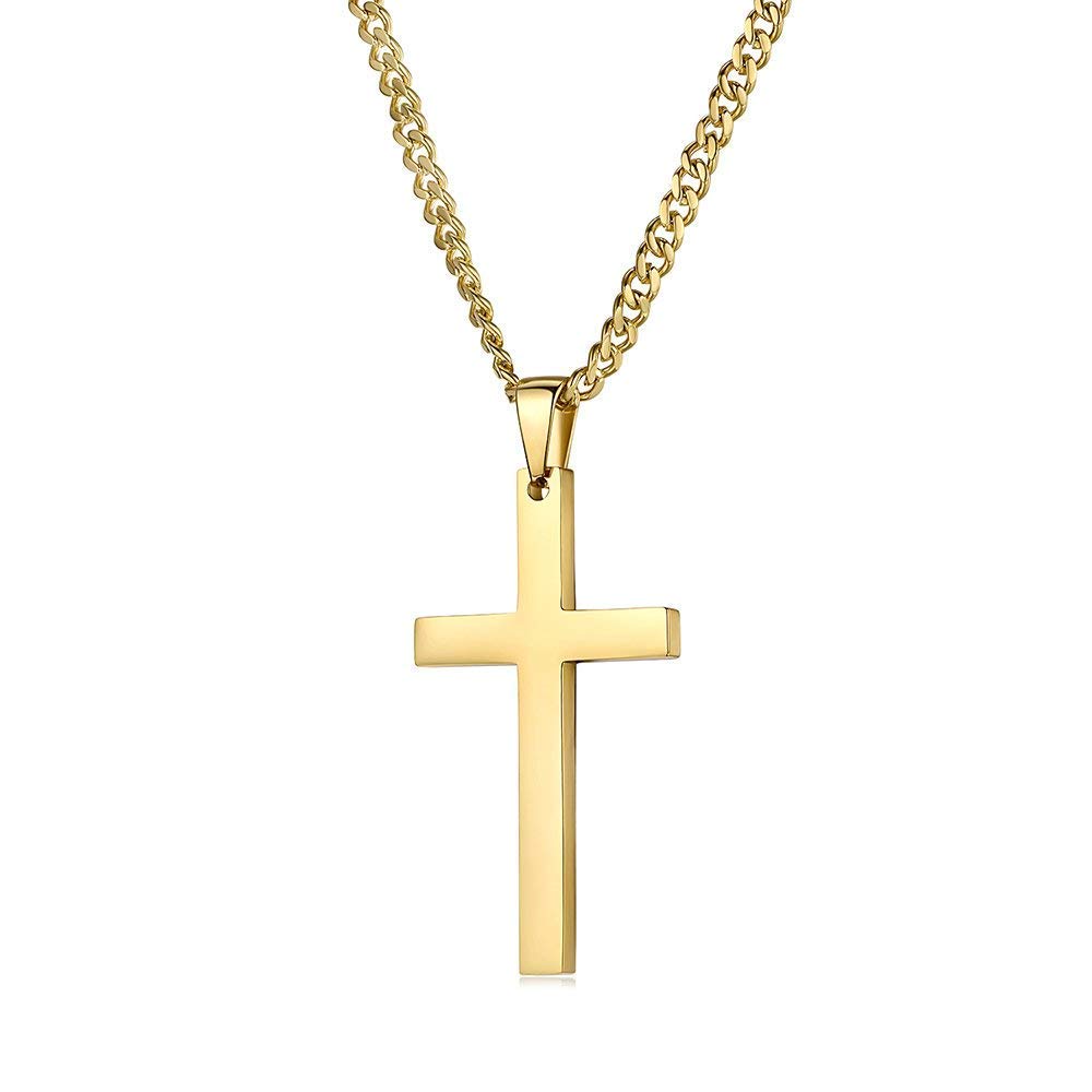 14K Gold Miami Cuban Link Cross Pendant Necklace for Men & Women - Solid Diamond Cut Chain with Secure Clasp (18.0) - Perfect for Everyday Wear, Gifts & Special Occasions