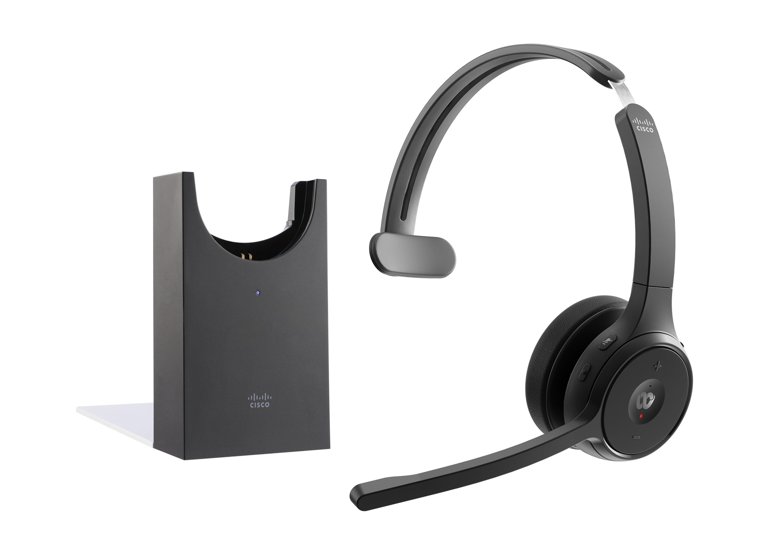 Cisco HS-WL-721 Wireless Bluetooth Headset with Webex Button - Single On-Ear Headphones with USB-A HD Adapter, Charging Stand & Soft Case - Carbon Black (1-Year Warranty) - Ideal for Remote Work, Video Conferencing & Office Use