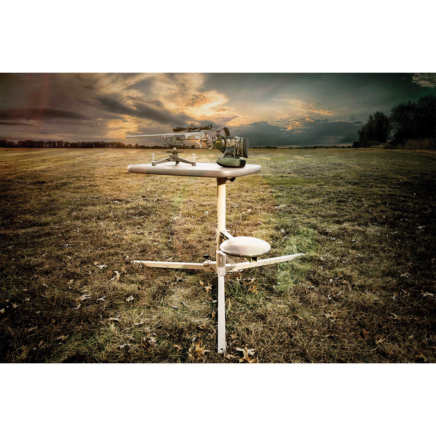 Caldwell Ambidextrous Stable Table with 360° Rotation - Weatherproof Synthetic Top & Seat for Outdoor Shooting, Range Practice & Gun Cleaning | Perfect for Hunting, Tactical Training & Firearm Maintenance