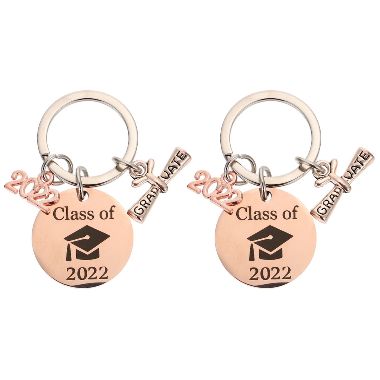 ABOOFAN 2Pcs Rose Gold Graduation Keychains - Class of 2022 Inspirational Gift Keyrings for Women & Men - Perfect Graduation Souvenir & Keepsake for High School or College Graduates - Ideal for Commencement Ceremonies, Party Favors and Congratulations Gifts