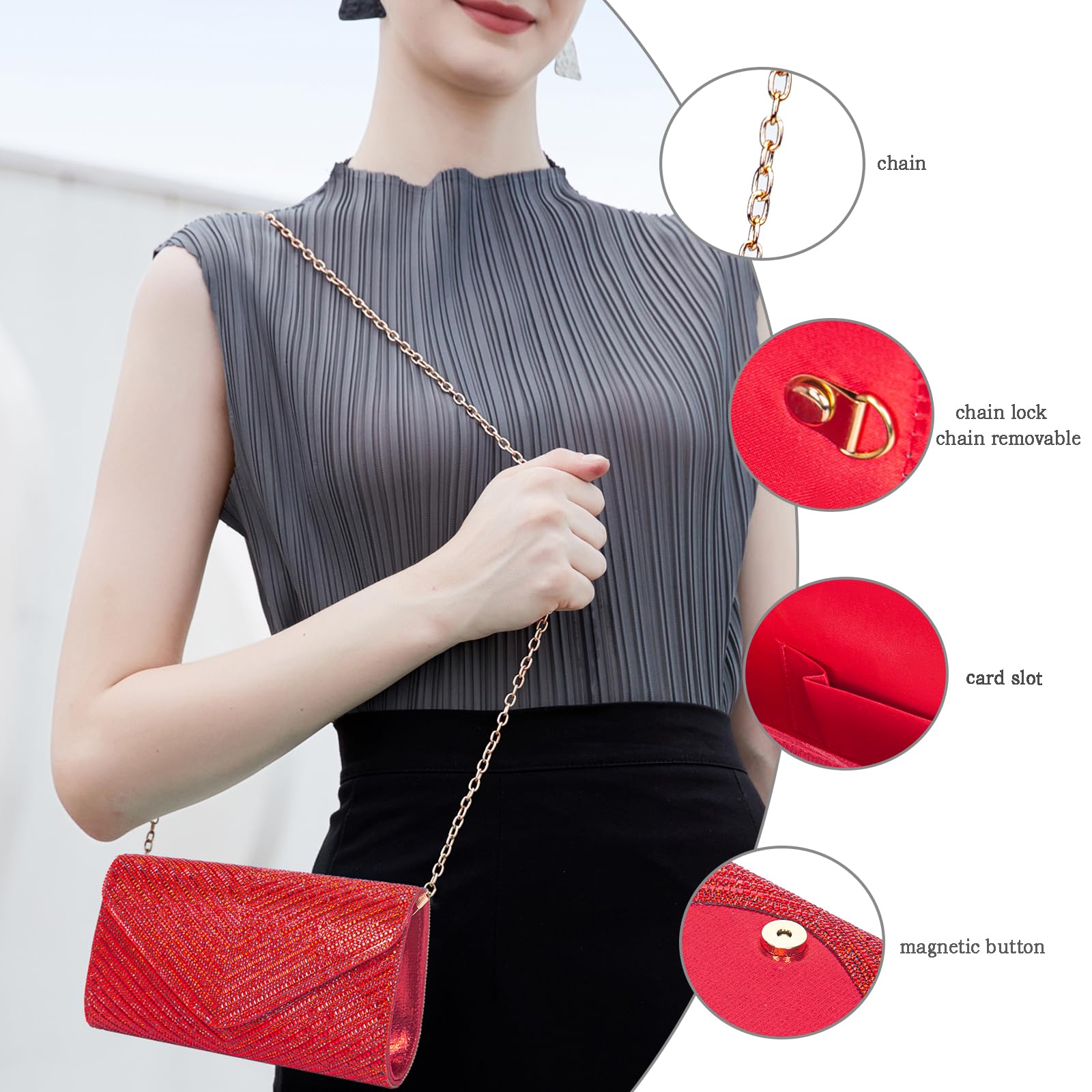 Elegant Women's Evening Handbags & Rhinestone Envelope Clutch Purses - Crossbody Shoulder Bag for Wedding, Party & Special Occasions | Perfect for Date Night, Prom & Formal Events