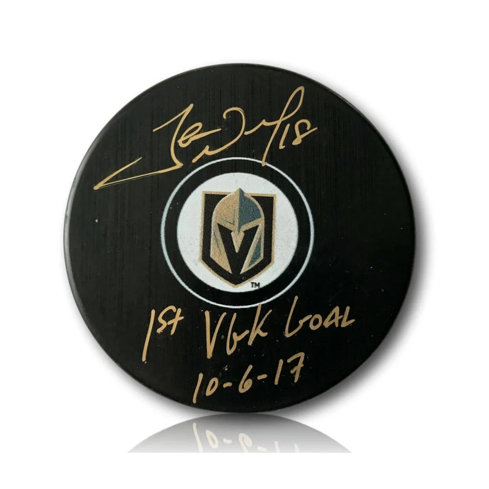 James Neal Signed Vegas Golden Knights Puck with COA - First Goal Inscribed Autograph - VGK Collectible - Perfect for Hockey Fans & Memorabilia Displays