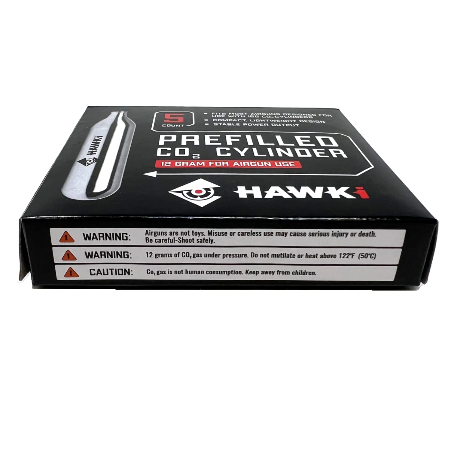 Hawki 12 Gram CO2 Cartridges - Premium Refills for Air Guns, BB Guns, Airsoft Pistols & Paintball Markers - Perfect for Target Shooting, Hunting & Outdoor Sports