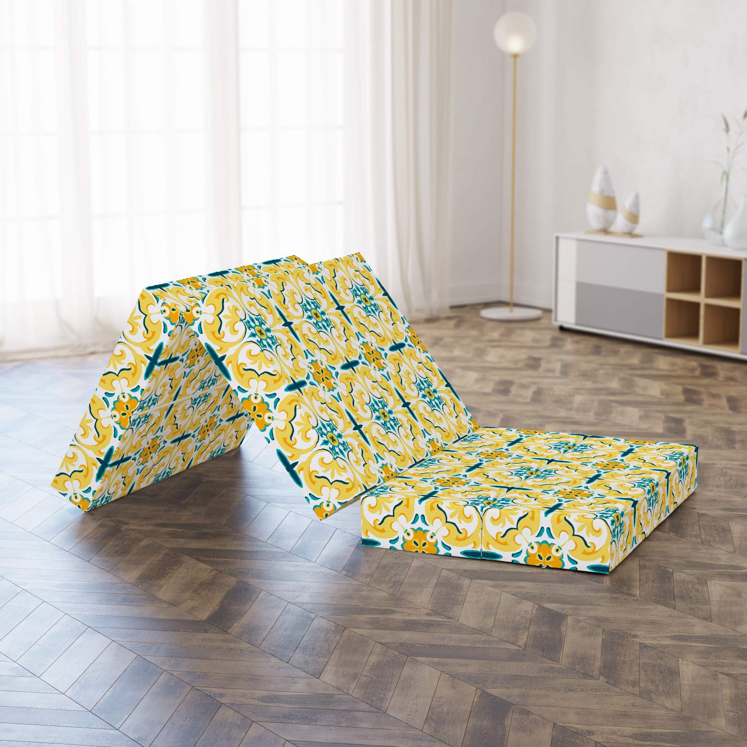 Ambesonne Victorian Foldable Mattress - Botanical Swirling Design, 74.8