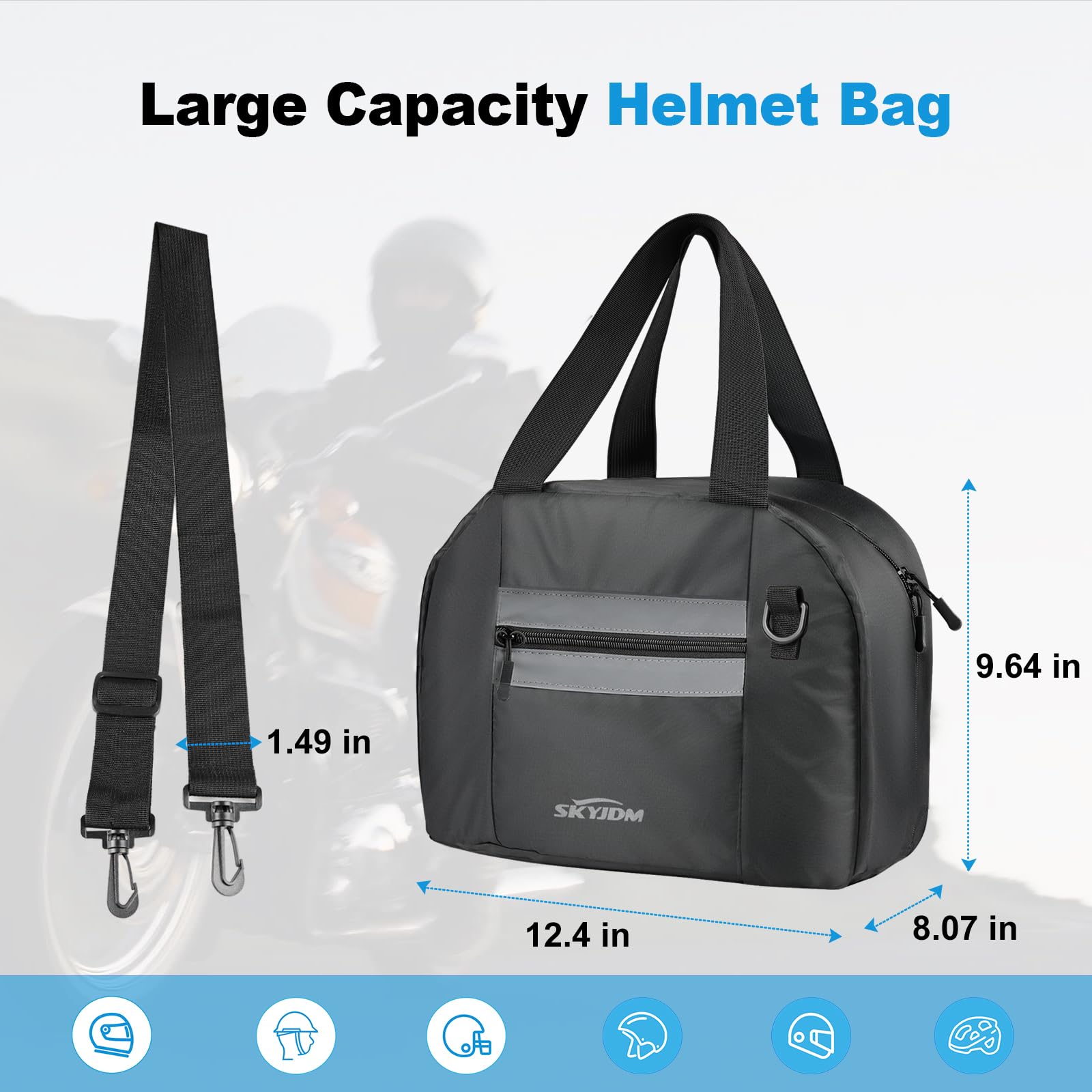 Waterproof Motorcycle Helmet Storage Bag with Pockets & Adjustable Strap - Soft Rubber Zipper & Reflective Strip - Compact Powersports Gear Organizer for Riding, Travel & Motorcycle Storage