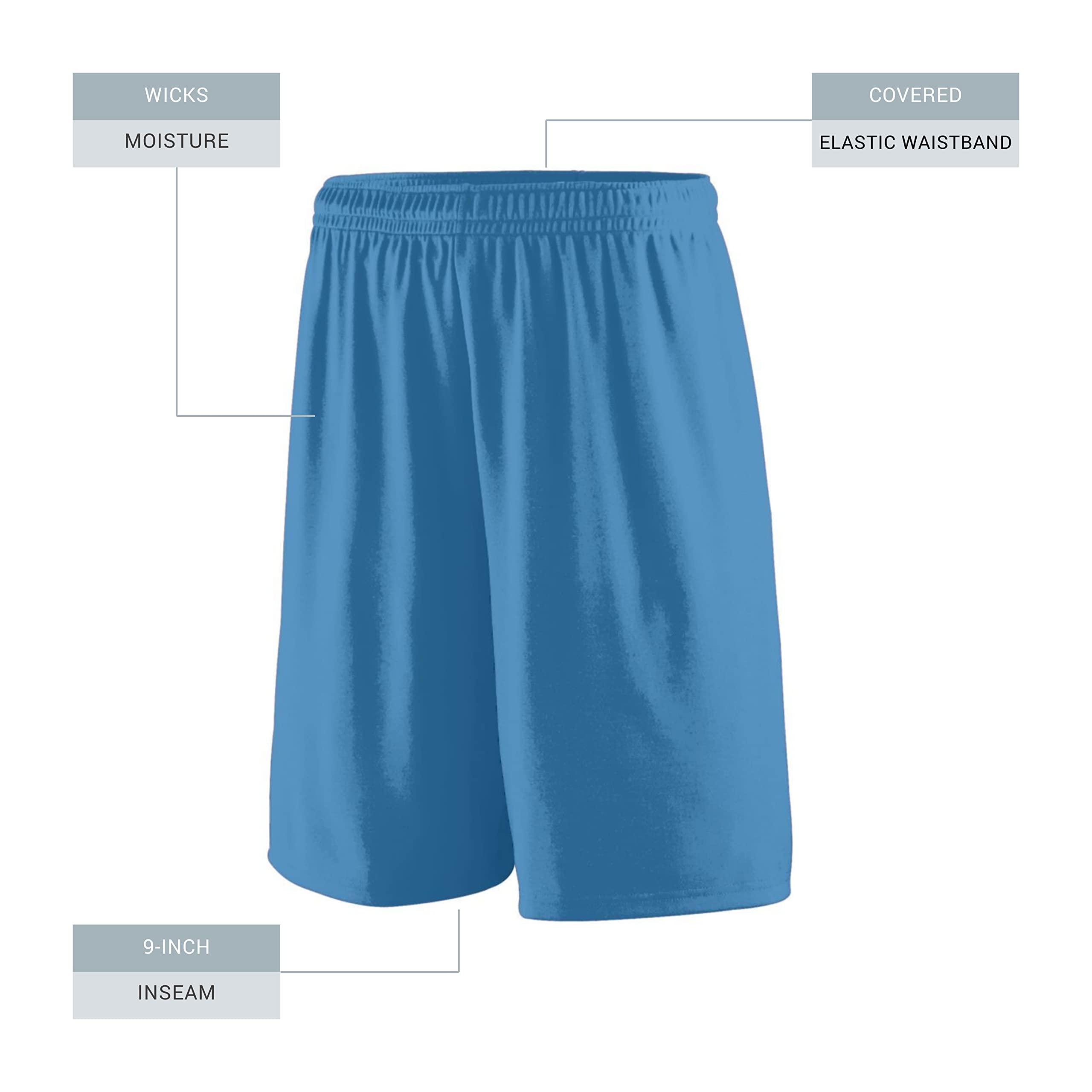 Augusta Sportswear Youth Training Shorts - 9-Inch Inseam Athletic Shorts for Teens, Breathable Gym Workout Clothes for Basketball, Running & School Sports