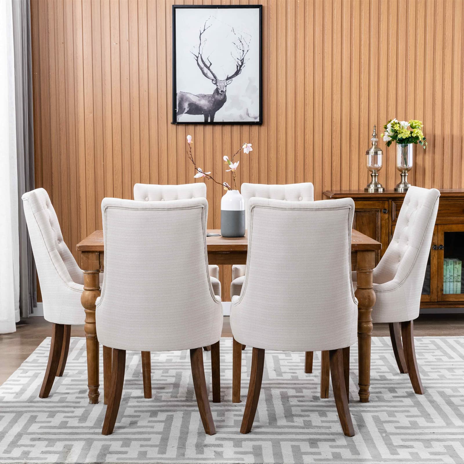 COLAMY Set of 2 Beige Wingback Upholstered Dining Chairs - Tufted Fabric Side Chairs for Dining Room, Living Room & Kitchen - Elegant Home Seating for Dinner Parties & Family Gatherings