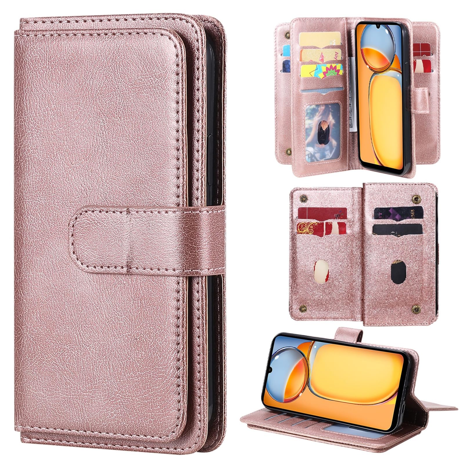 XYX PU Leather Wallet Case for Oppo Find X5 Pro - Rose Gold Flip Cover with Card Slots & Kickstand | Premium Phone Case for Business, Travel & Everyday Use