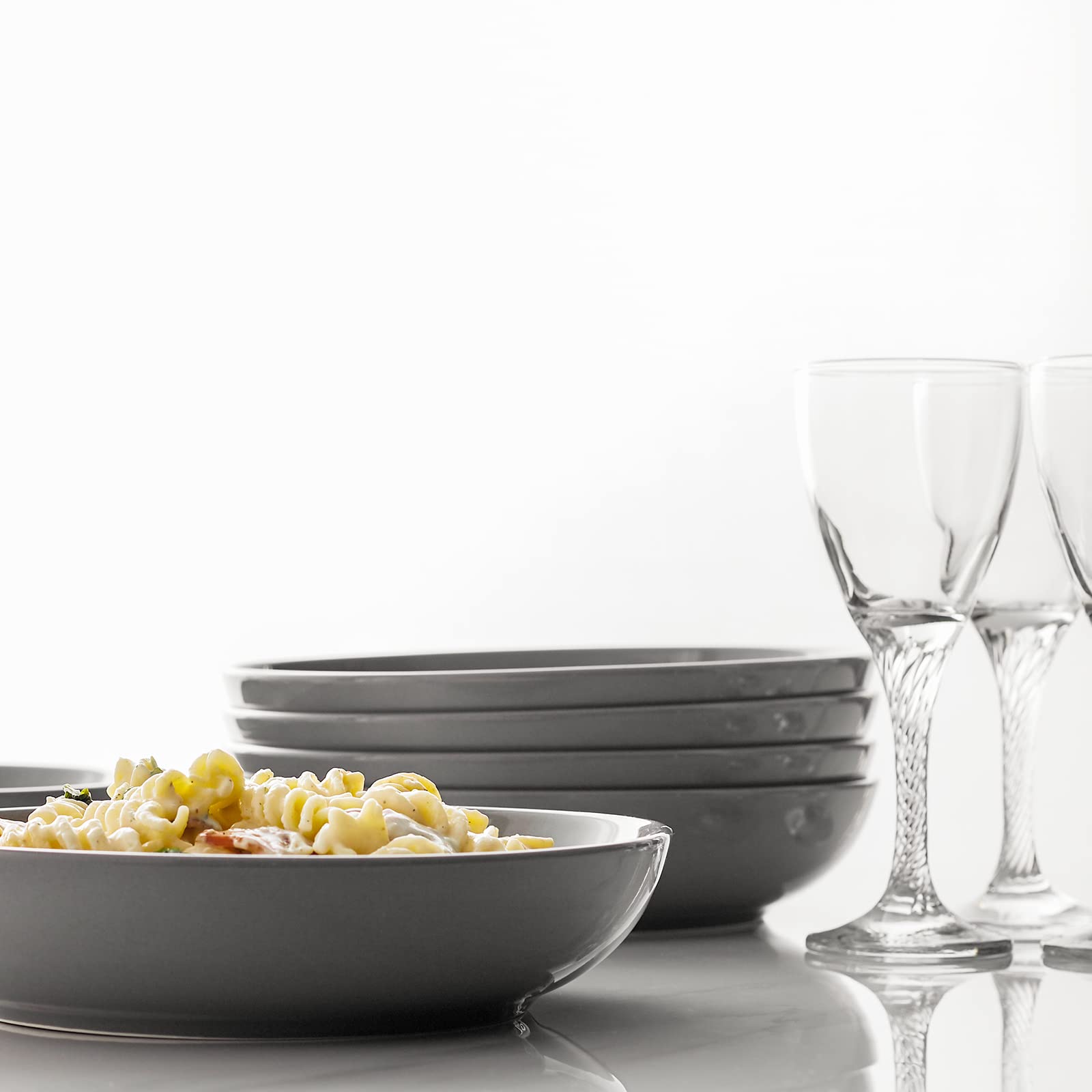 8.5'' Pasta Bowls Set of 6 - 30oz Large Porcelain Salad & Soup Bowls - Microwave & Dishwasher Safe Matte Gray Serving Dishes for Dinner, Kitchen, Restaurant & Party Use