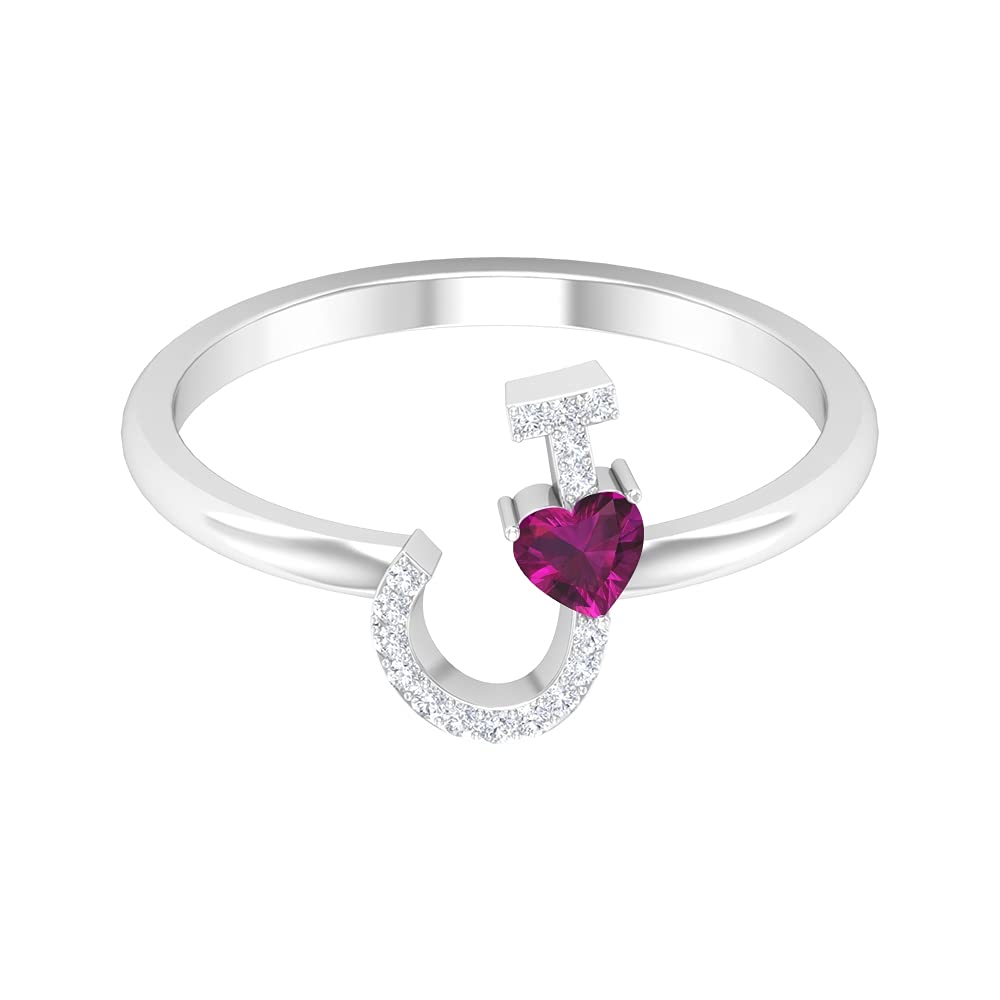 Rhodolite and Diamond Rings for Women | 14K White Gold A-Z Initial Letter Rings | Diamond Alphabet & Heart Rings | Perfect for Gifts, Anniversaries & Special Occasions