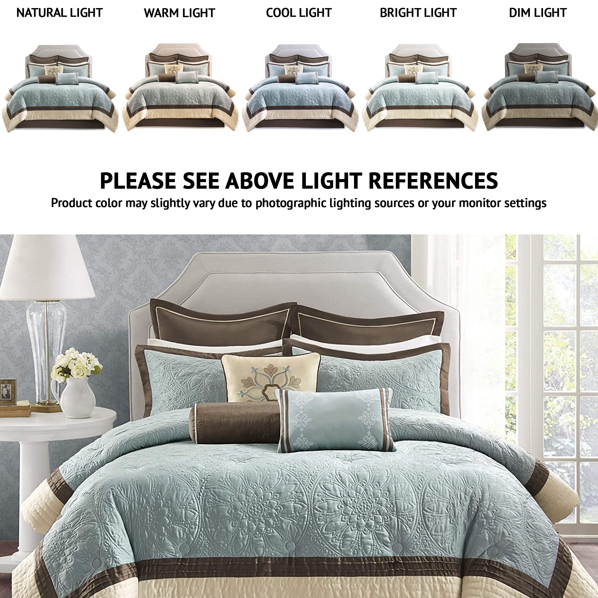 Madison Park Cozy Comforter Set - King Size 104x92 Inch - All Season Soft Bedding with Matching Bed Skirt & Decorative Pillows - Modern Blue 9-Piece Bedding Set for Master Bedroom, Guest Room & Cozy Home Decor