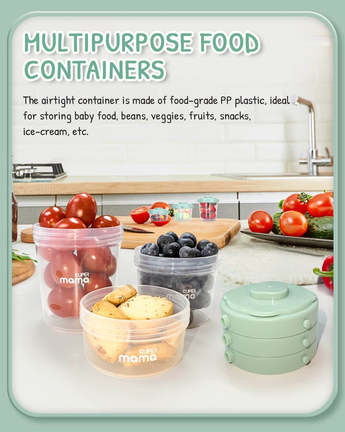 SUPERMAMA 6-Piece Baby Food Storage Containers Set (2oz/4oz/7oz) - BPA-Free Freezer & Microwave Safe Jars with Lids - Perfect for Homemade Baby Food, Meal Prep, Snacks & Dips - Dishwasher Safe & Stackable - Pink