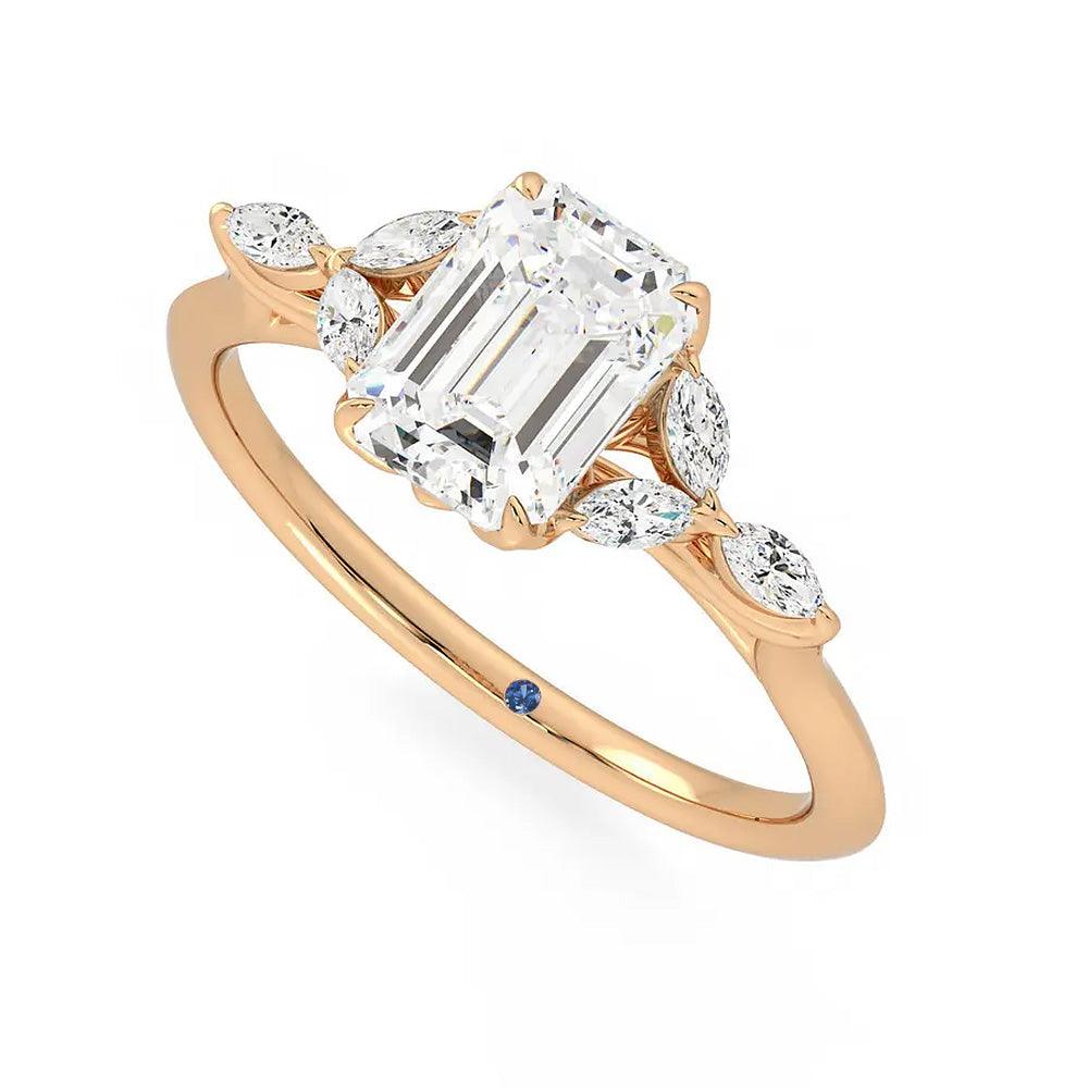 Emerald Cut Moissanite Engagement Ring with Marquise Petals & Hidden Anniversary Stone - Elegant Wedding Band, Anniversary Gift for Her, Perfect for Proposals & Special Occasions