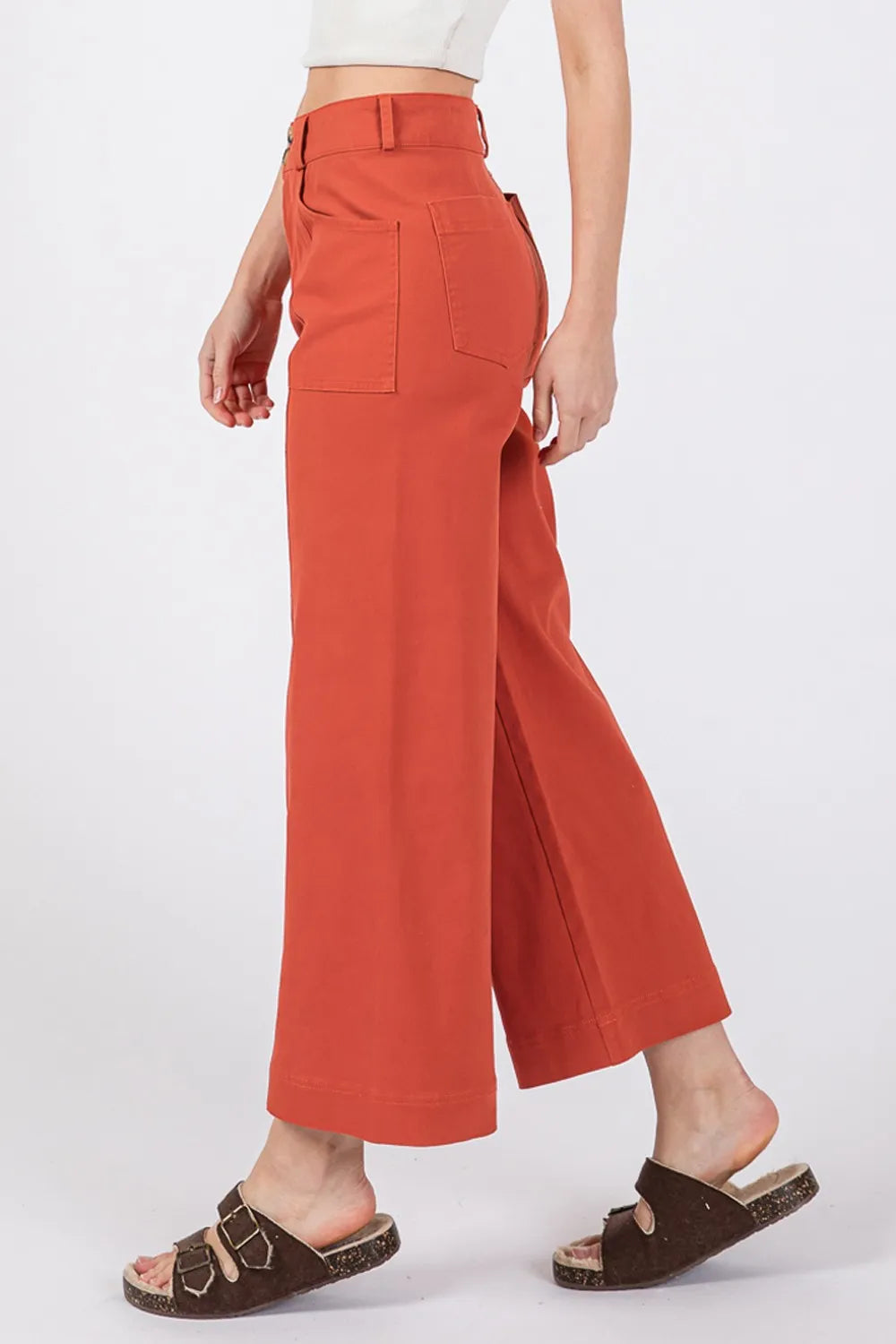 Cinnamon Wide Leg Cropped Pants for Women - High Waisted Casual Trousers | Perfect for Office, Travel & Everyday Wear