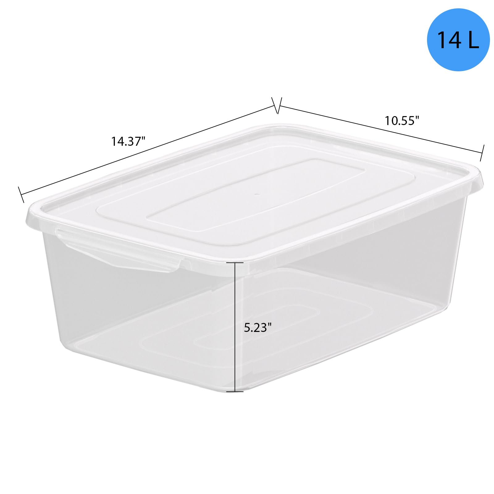 14 L Plastic Clear Storage Box with Latching Lid - 4-Pack Organizer Bins for Home, Office, Kitchen & Bathroom Organization