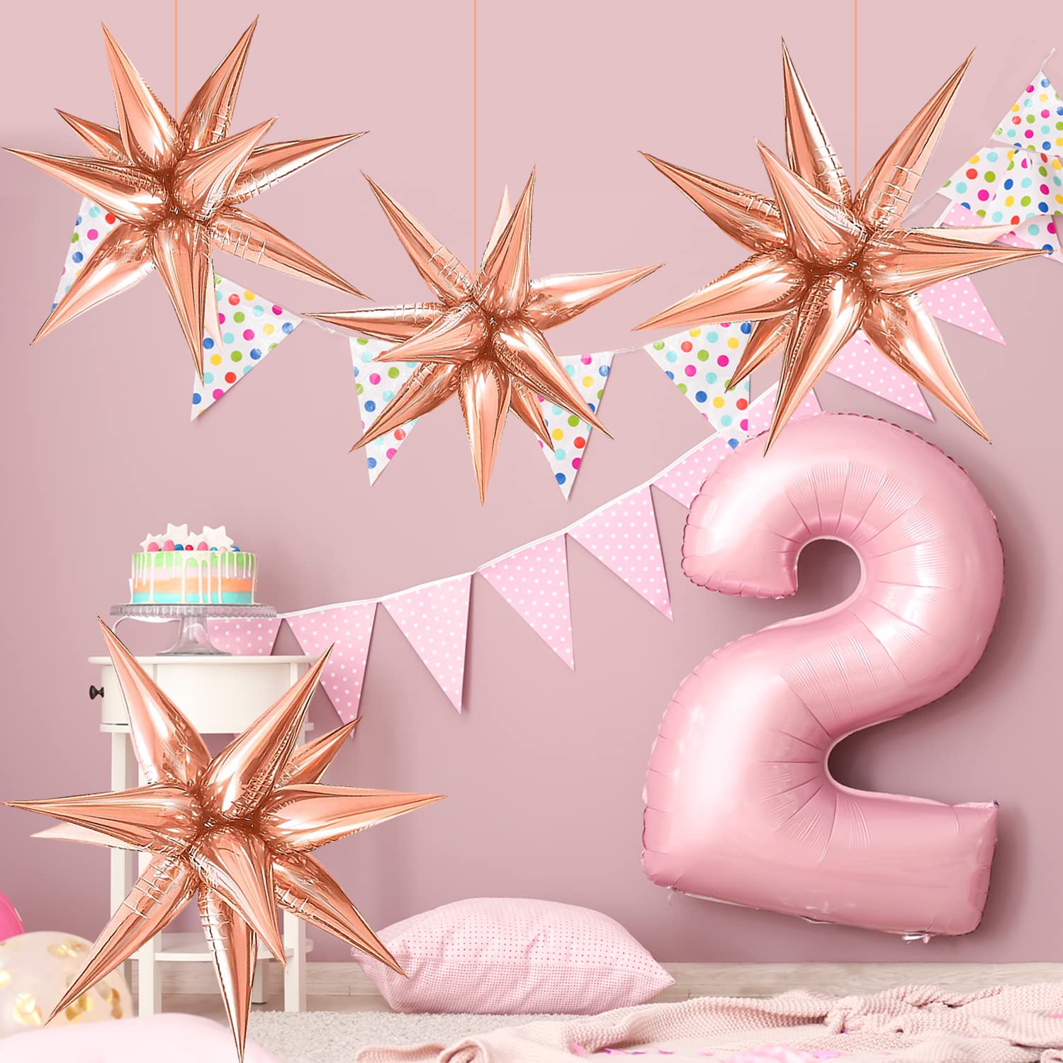 50Pcs Rose Gold Metallic Star Balloons - Foil Starburst Balloons for Birthday, Graduation, Christmas Decorations & Party Events - Perfect for Photo Backdrops, Ceiling Decor, and Festive Celebrations