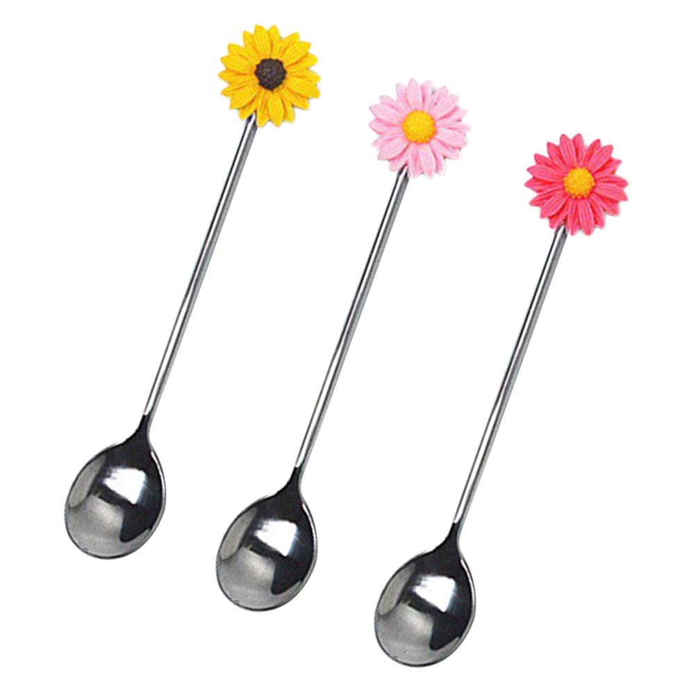 3-Piece Espresso Stirring Spoon Set - Stainless Steel Coffee Mixer Wand, Honey & Condiment Spoons, Daisy Design Stir Stick for Espresso, Tea, Hot Chocolate - Perfect for Home, Cafe & Office Use
