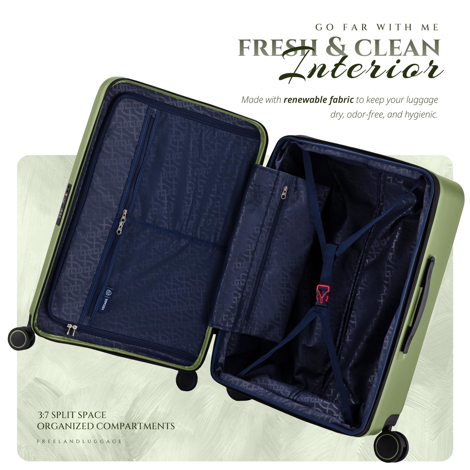 Veraage Freeland Expandable Hardside Carry On Luggage 20-Inch - TSA Approved Spinner Suitcase with X-Large Wheels for Smooth Rolling | Perfect for Air Travel, Business Trips & Weekend Getaways (Green)