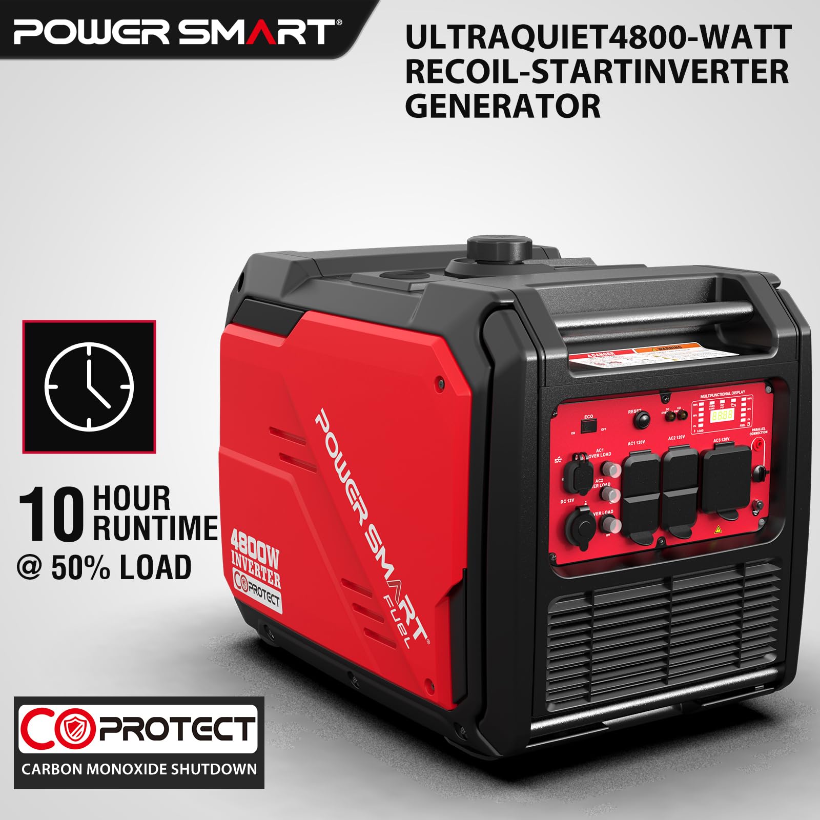 PowerSmart 4800W Portable Inverter Generator with Wheels & Handle Kit - CO Sensor Technology, Ultra Quiet, RV Ready (Model HB5046C) - Perfect for Camping, Home Backup & Outdoor Power Needs