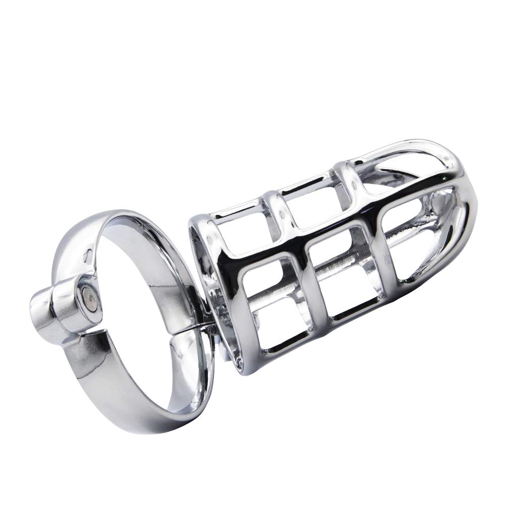 FST Steel Male Chastity Device - Silver Cock Cage with Lock & Key | Secure, Comfortable Sex Toy for Men | Perfect for BDSM, Couples Play & Male Orgasm Control