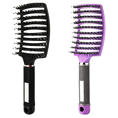 Voremy Magical Detangling Hair Brush - Curved & Vented Wet/Dry Brush for Men, Women & Kids - Works on Long, Thick, Thin, Curly & Tangled Hair (Black+Purple) - Perfect for Shower, Salon & Travel Use